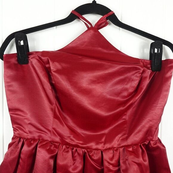 Lulus Womens Dress Red Satin Halter Mini Medium - Picture 8 of 13